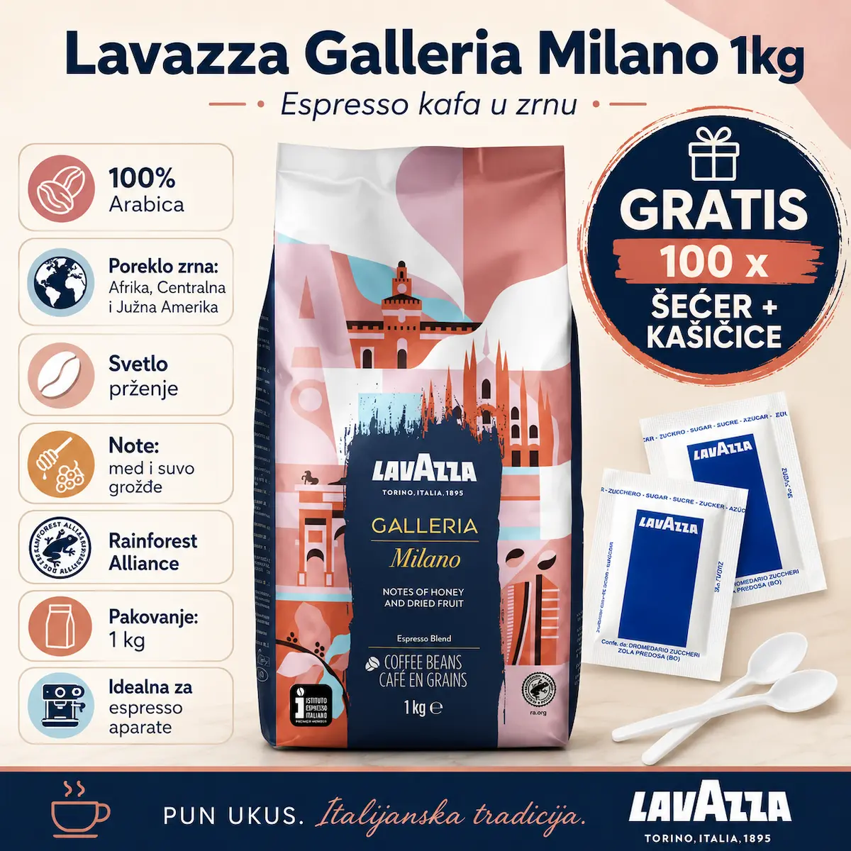 Lavazza Galleria Milano 1kg Espresso Kafa u Zrnu
