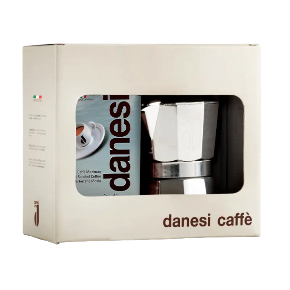 Danesi Moka Trio Set – Moka Pot + 2 × 250g Mlevene Kafe